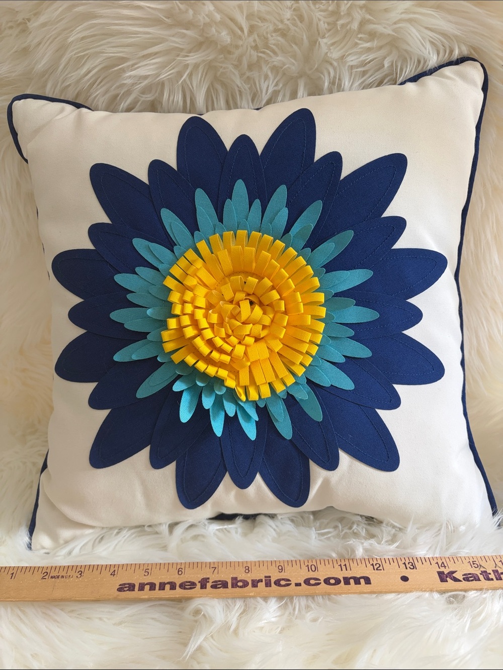 Pier 1 Navy, Teal & Yellow 3-D Floral Accent Pillow